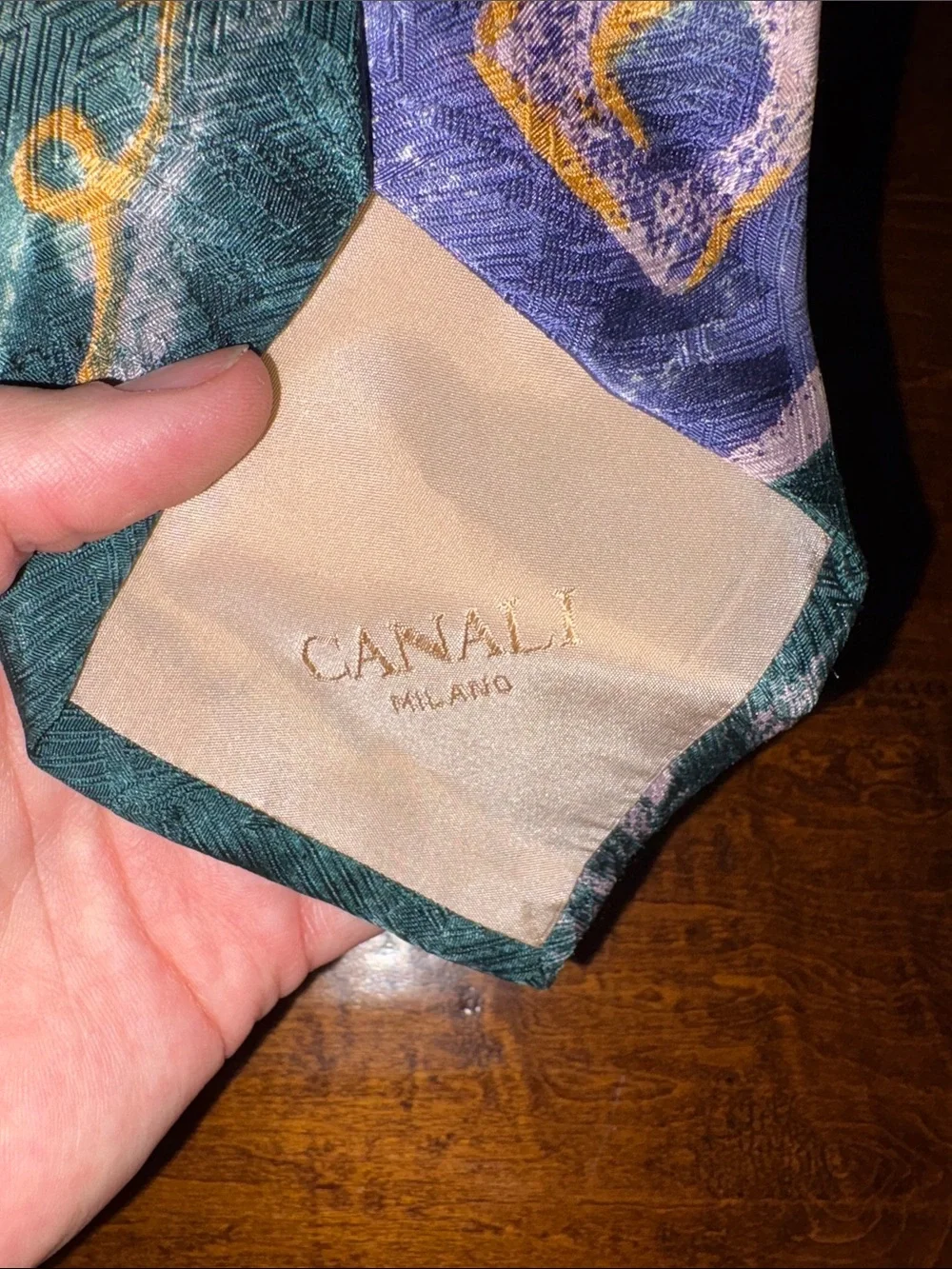 Canali Green and Purple Silk Patterned Tie